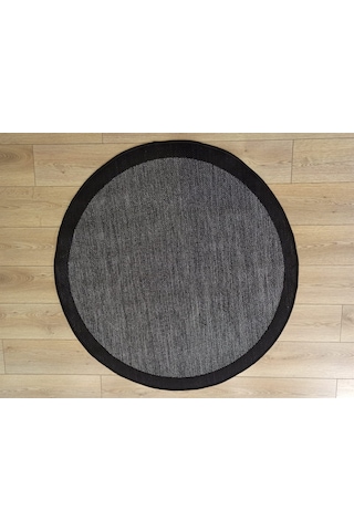 Çam Halı Sisal 9714 Gri / Siyah Bordürlü Daire Jüt Sisal Kilim - 120x120