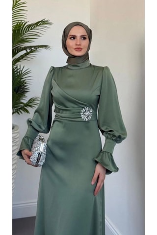 Yandan Taşlı Abiye Yeşil