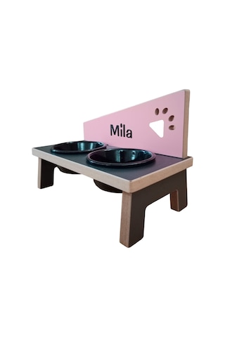 Realwood Özel İsimli Seramik Kaseli Kedi Köpek Mama Su Kabı Standı 800 ML
