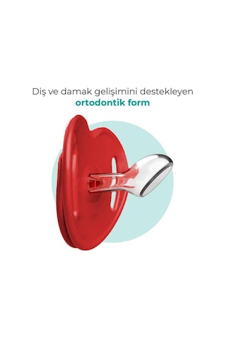 Mamajoo Ortodontik Emzik Seti 12 Ay+ Kırmızı & Beyaz | İkili, Silikon, Damaklı | Sterilizasyon & Saklama Kabı