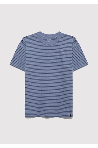 Mavi Çizgili Tişört Loose Fit / Bol Rahat Kesim 6610390-90788 Lacivert-90788