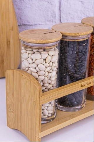 Bambum Paste - 4 Parça Standlı Vakumlu Kapaklı Baharatlık Seti Şeffaf