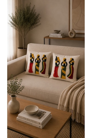 Punch Nakış İşlemeli 2'li Kırlent Kılıfı 40x40 Çok Renkli