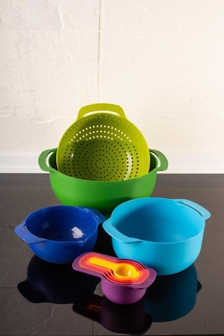 Easy Mix 9 Parça Karıştırma Kabı Seti - Ölçü Kaşığı Ve Süzgeçli Renkli Set Çok Renkli