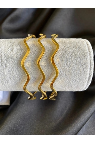 Altın Renk 6 Adet 22 Ayar Kaplama Zikzak Ajda Bilezik Bileklik 22 Cm. - 3288-6 Çok Renkli