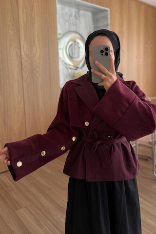 Kahijab Gold Düğme Kolları Kaşe Trençkot - Bordo