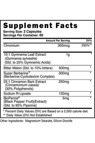 Blackstone Labs Glycolog 10:1 Gymnema Leaf , Super Berberine , Bitter Melon Blood Sugar 180 Caps