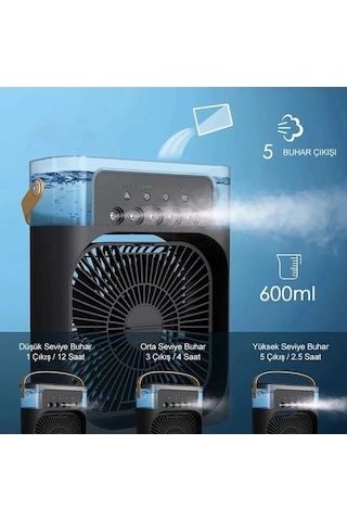 Tedar Taşınabilir Işıklı 5 Spreyli Vantilatör Buzlu Buharlı Vantilatör Mini Fan Nemlendirici Najmaddin