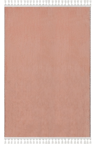 Vl Comfort Düz Saçaklı Peluş Halı Ekru Pembe