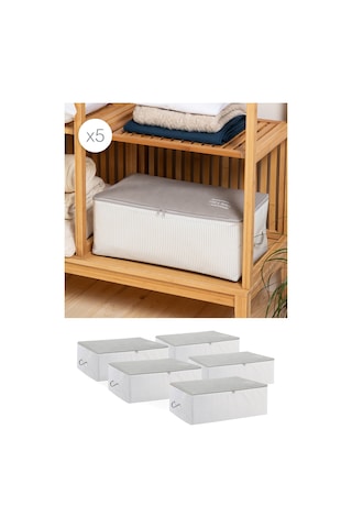 Ocean Home Textile 5'li Orta Boy Gri Çizgili Stuff & Things Hurç Set 52 x 28 x 21 cm