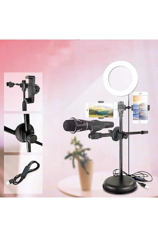 Fuchsia Dual Small Light Işıklı Telefon Tutucu 9Cm Ring Light