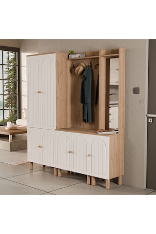 Set 5084-5072-5088 Rapsody Sağ Aynalı 7 Kapaklı Membran 9 Askılı Bohem Portmanto Sepet-beyaz Beyaz - Meşe