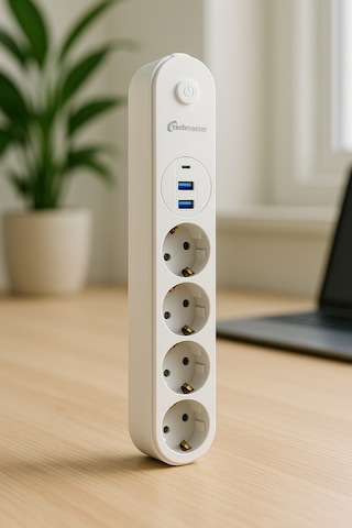 Techmaster 2 Usb+type-c Akım Çocuk Korumalı 4lü Priz 2mt Beyaz Diğer