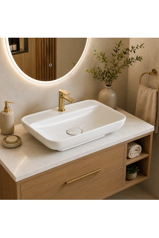 Turkuaz Seramik Cerastyle Çanak Lal Tezgah Üstü Lavabo 60CM Standart