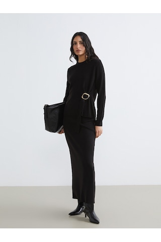Lcw Modest Siyah Beli Lastikli Fitilli Triko Etek