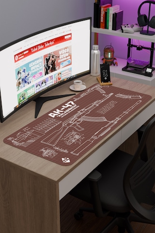 Ak 47 Siyah Kalaşnikov Cs Dikişli Kauçuk Oyuncu Mousepad - 90x40 Gaming Mouse Pad Ak-47 Kahverengi