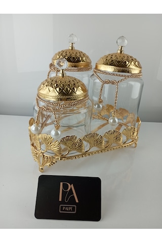 Çay Kahve Şekerlik Kavanoz Sunumluk Söz Nişan Kız İsteme Çikolatalık Dekoratif Obje Biblo Süs Eşya Üçgen Altın