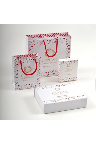 Premium Gift Rose Box - Kelebek Taba Hakiki Deri Cüzdan - Anahtarlık Ve Taba Gül Kutusu Taba