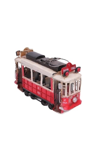 Vintage Istanbul Taksim Tramvay El Yapımı Metal Figür 24cm
