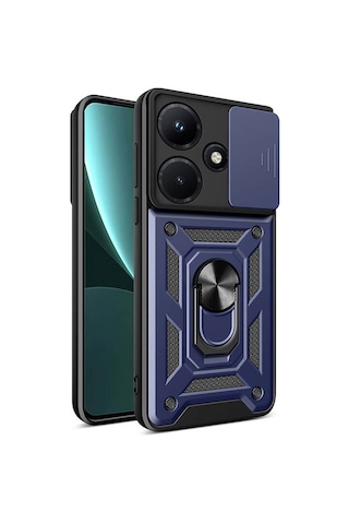 Goocamp İnfinix Hot 30i Kılıf Magnetik Standlı Kamera Korumalı Sürgülü Vega Kapak - Mavi