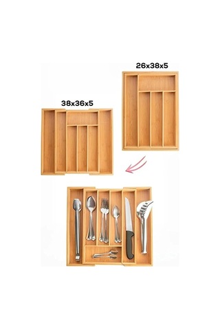 Bambu Ayarlanabilir Çekmece İçi 5 Ve 7 Bölmeli Kaşıklık Organizer Çok Renkli