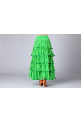 Sones Pullu Salıncak Modern Dans Uzun Etek Yarışma Kostümü Yeşil