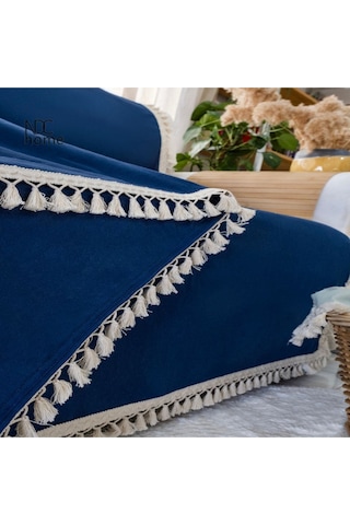 Dnc Home Tekstil Ndchome Premium Keten Lacivert Ponponlu Koltuk Örtüsü 170 X 220