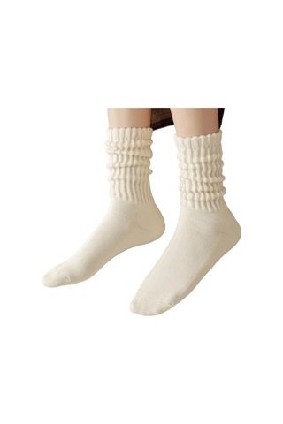 Monyee Bej 27cm Uzunlukta Dik Çizgili Kumaş Çorap - 95% Poliester 5% Spandeks 1 Adet Bej