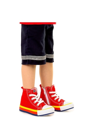 Kiko Kids Tinna Bağcıklı Erkek Bebek Boğazlı Keten Spor Ayakkabı Kırmızı