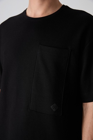 Tommy Life Siyah Pamuklu Kalın Yüzeyi Dokulu Oversize Fit Basic Erkek T-shirt - 88341 001