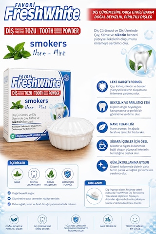 Favori Freshwhite Smokers Diş Temizleme Tozu 50 Gr Nane Aromalı Diş Parlatıcı Toz Kahve Çay Lekelerine Karşı Bakım