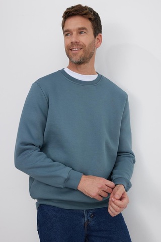 Tudors Unisex Relax Fit Rahat Kesim Pamuklu 3 İplik İçi Polarlı Gri Bisiklet Yaka Sweatshirt-37021 Gri