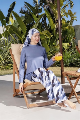 Mayom Bol Pantolonlu Tam Kapalı Desenli Tesettür Mayo - 2533 Açık Gri