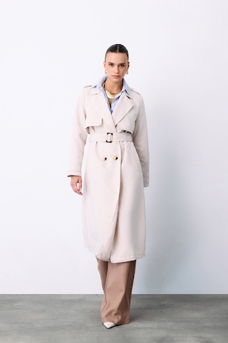 Sateen Kemerli Uzun Trençkot - Taş-135493 Taş