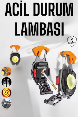 Yeni Nesil Kamp Feneri Çok Fonksiyonlu Fener Anahtarlık Usb Çakmaklı Cam Kırıcı Kemer Kesici Açacak Siyah