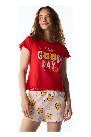 Penti Kırmızı Good Day Ayı Desenli Kısa Kollu Şort Pijama Takımı