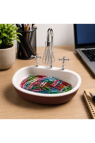 Manyetik Ataç Tutucu Lavabo Tasarımlı Masaüstü Düzenleyici Çok Renkli