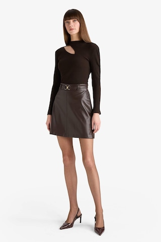 Defacto A Kesim Normal Bel Suni Deri Mini Etek G1895ax25aubn45 Kahve