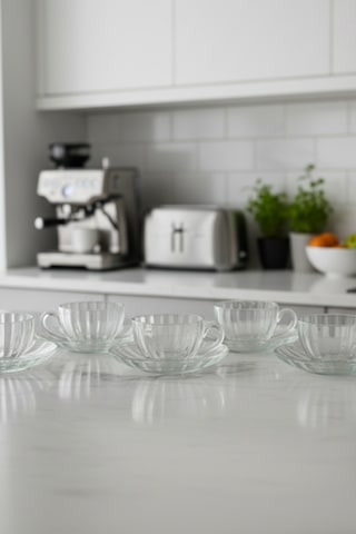 Crystal Rib 12 Parça Cam Çay Takımı 170 Ml Bardak & Tabak Beyaz