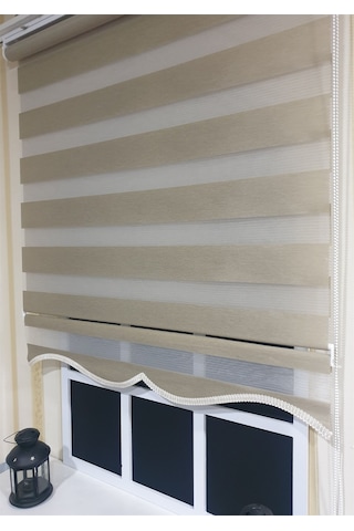 Zebra Stor Perde Organze Bej Etek Dilimli Stb905 Bej