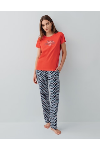 Pierre Cardin 9157 Modal Pamuk Cepli Kısa Kol Kadın Pijama Takımı Kırmızı