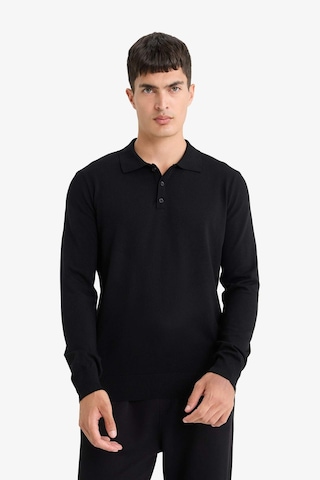 Defacto Standart Fit Polo Yaka Premium Düğmeli Triko Kazak D0454AX24AU Siyah