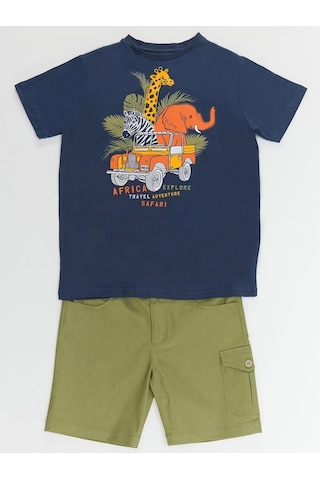 Denokids Mushi Safari Erkek Çocuk T-Shirt Gabardin Şort Takım (537026259) Çok Renkli