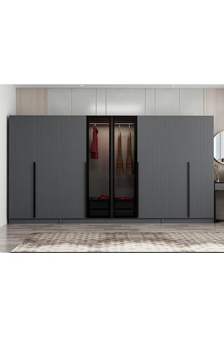 Kale Plus 8 Mebran Kapaklı 2ç Dolap Antrasit Mebran Füme Cam 190cm Antrasit
