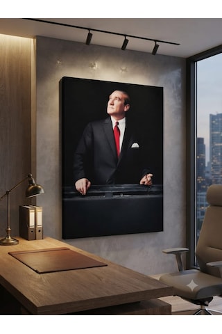 Tablo 60x90 & 40x60 Cm Büyük Ve Orta Boy Ofis Ve Salon Hediyelik Duvar Aksesuarı Atatürk Siyah