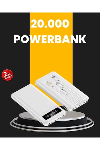 Led Işıklı 20.000mah Powerbank Lcd Gösterge Dahili Çoklu Kablo Çok Renkli