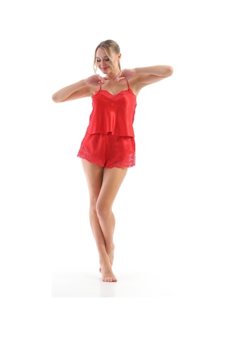 Laperissa Kadın Kırmızı Dantel Detaylı Saten Pijama Takımı Şık Ve Romantik İp Askılı Uyku Seti Kırmızı