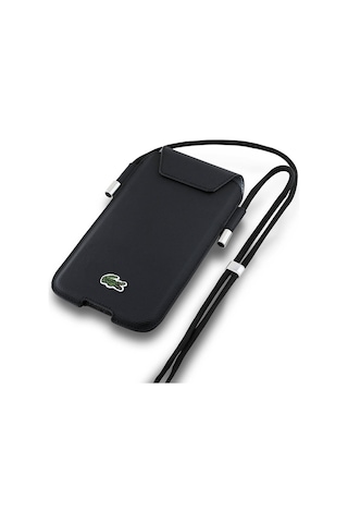 Lacoste Lisanslı Çapraz Vücut Askılı Telefon Kılıfı Pu Pike Desenli Max 6.7 İnç Siyah