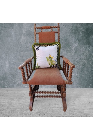 Kurbağa Çift Taraflı Dekoratif Püsküllü - Saçaklı Kırlent Kılıfı Karışık/Çok Renkli