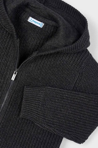 Erkek Çocuk Kapüşonlu Fermuarlı Triko Hırka - Antrasit KREM